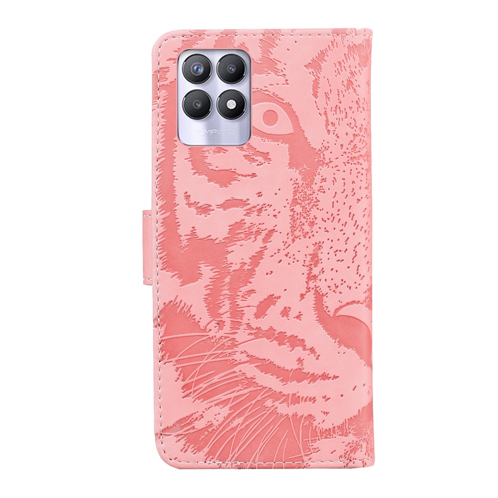 Tiger Pattern Imprinted PU Leather Drop-proof Cellphone Case Shell with Stand Wallet for Realme 8i - Pink-3