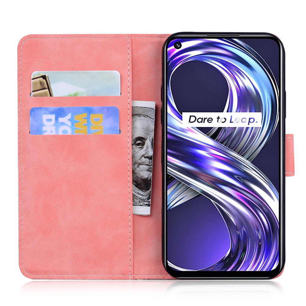 Tiger Pattern Imprinted PU Leather Drop-proof Cellphone Case Shell with Stand Wallet for Realme 8i - Pink-4