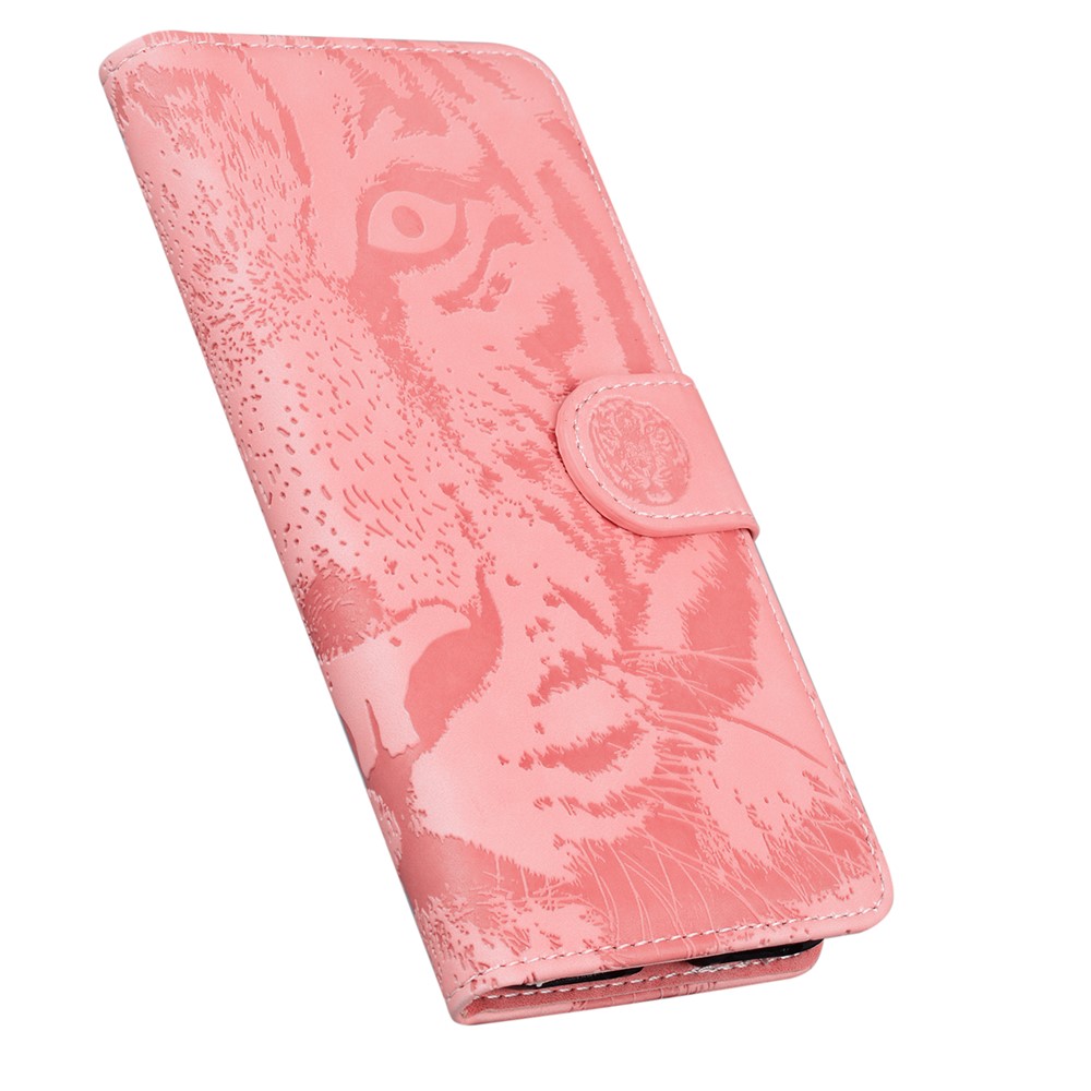 Tiger Pattern Imprinted PU Leather Drop-proof Cellphone Case Shell with Stand Wallet for Realme 8i - Pink-6