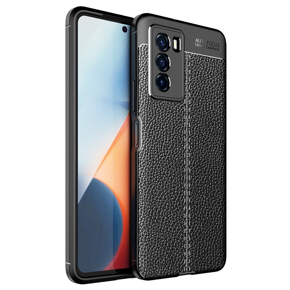 Litchi Texture Soft TPU Ultra Slim Shockproof Case Protective Shell for vivo T1 - Black-1