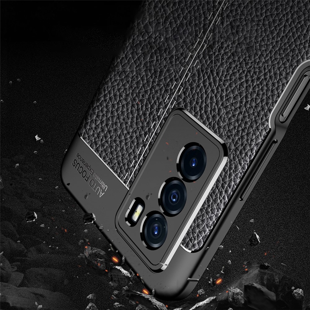 Litchi Texture Soft TPU Ultra Slim Shockproof Case Protective Shell for vivo T1 - Black-4