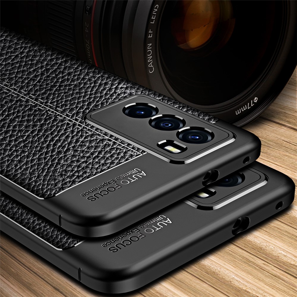 Litchi Texture Soft TPU Ultra Slim Shockproof Case Protective Shell for vivo T1 - Black-6