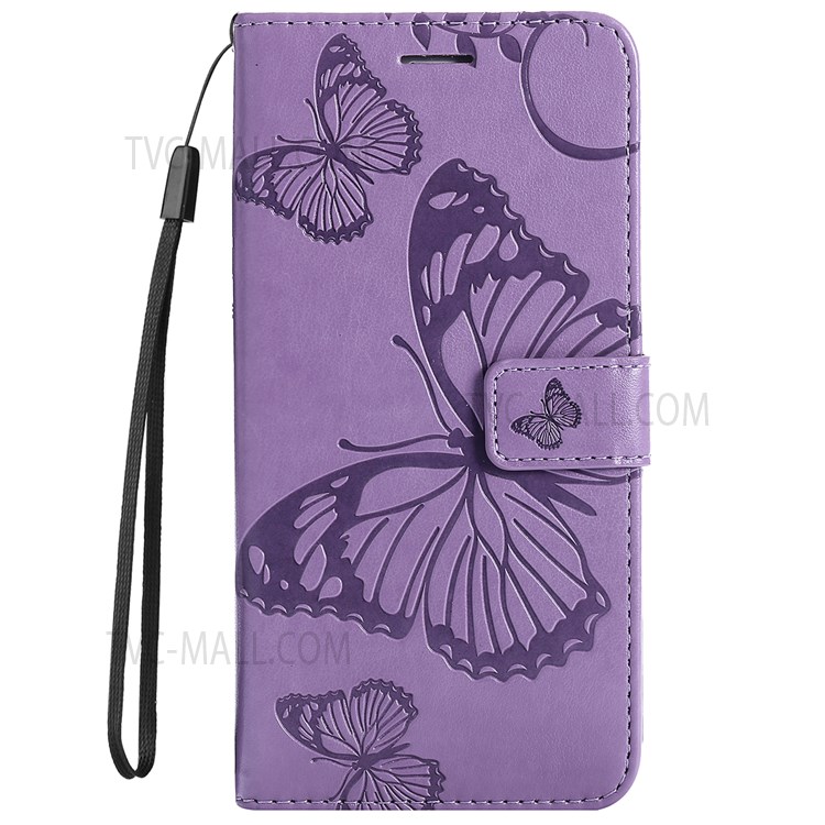 Imprinted Butterfly Pattern PU Leather Case TPU Interior Shockproof Stand Protective Wallet Cover with Strap for Realme GT Neo2 - Purple-2