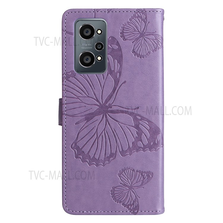 Imprinted Butterfly Pattern PU Leather Case TPU Interior Shockproof Stand Protective Wallet Cover with Strap for Realme GT Neo2 - Purple-3