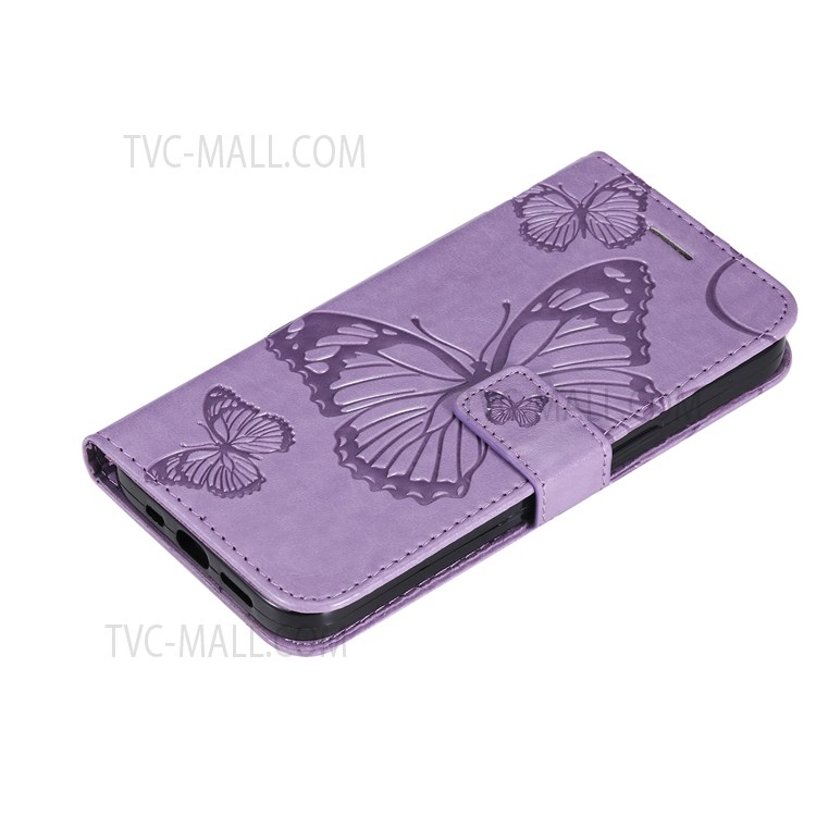 Imprinted Butterfly Pattern PU Leather Case TPU Interior Shockproof Stand Protective Wallet Cover with Strap for Realme GT Neo2 - Purple-7