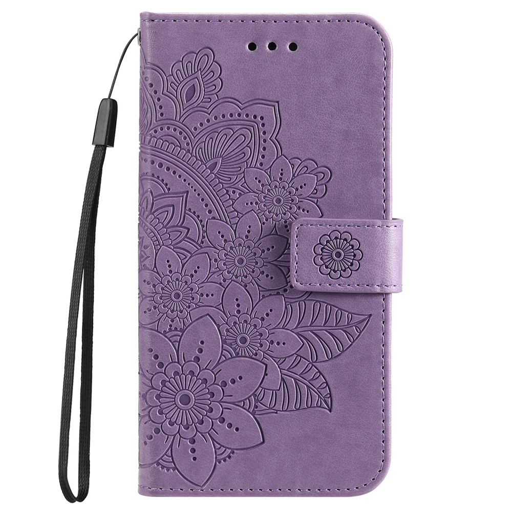 Imprinting Flower Double-sided Magnetic Clasp PU Leather Stand Wallet Phone Case Cover with Hand Strap for Xiaomi Redmi Note 11 5G/Poco M4 Pro 5G - Purple-2