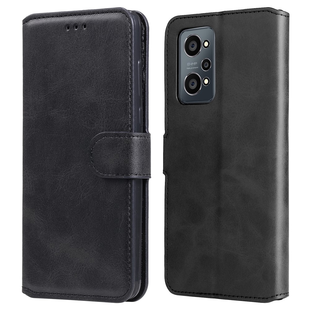 Drop-proof Wallet Stand PU Leather + TPU Full Protection Magnetic Clasp Phone Cover Case for Realme GT Neo2 - Black-1