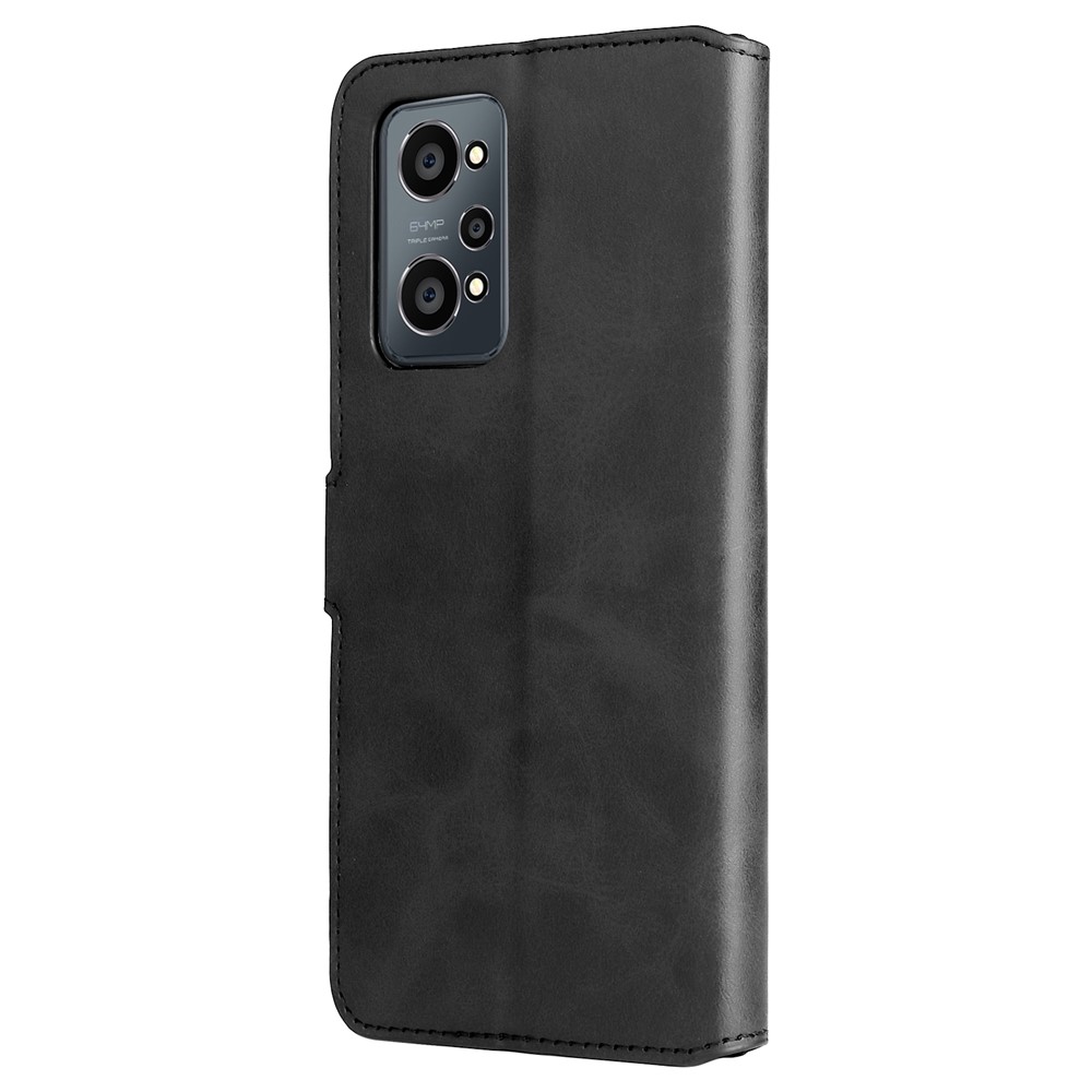 Drop-proof Wallet Stand PU Leather + TPU Full Protection Magnetic Clasp Phone Cover Case for Realme GT Neo2 - Black-3