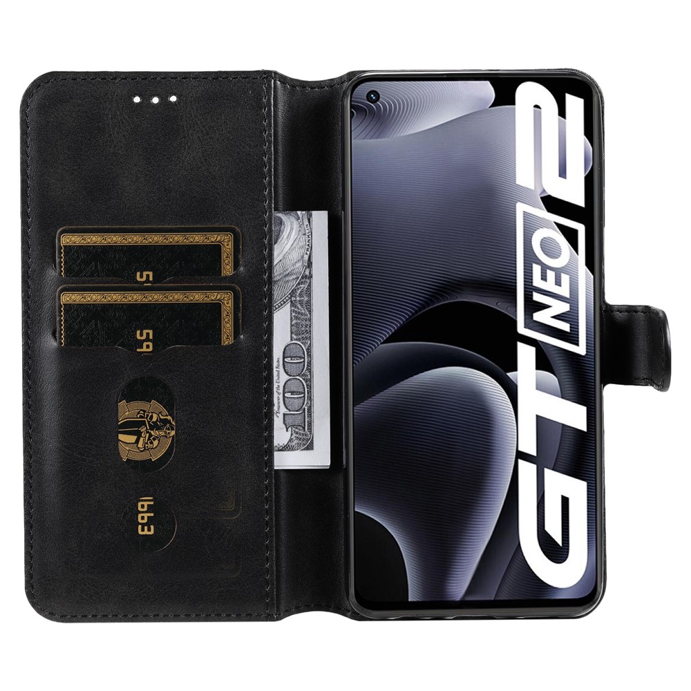 Drop-proof Wallet Stand PU Leather + TPU Full Protection Magnetic Clasp Phone Cover Case for Realme GT Neo2 - Black-4