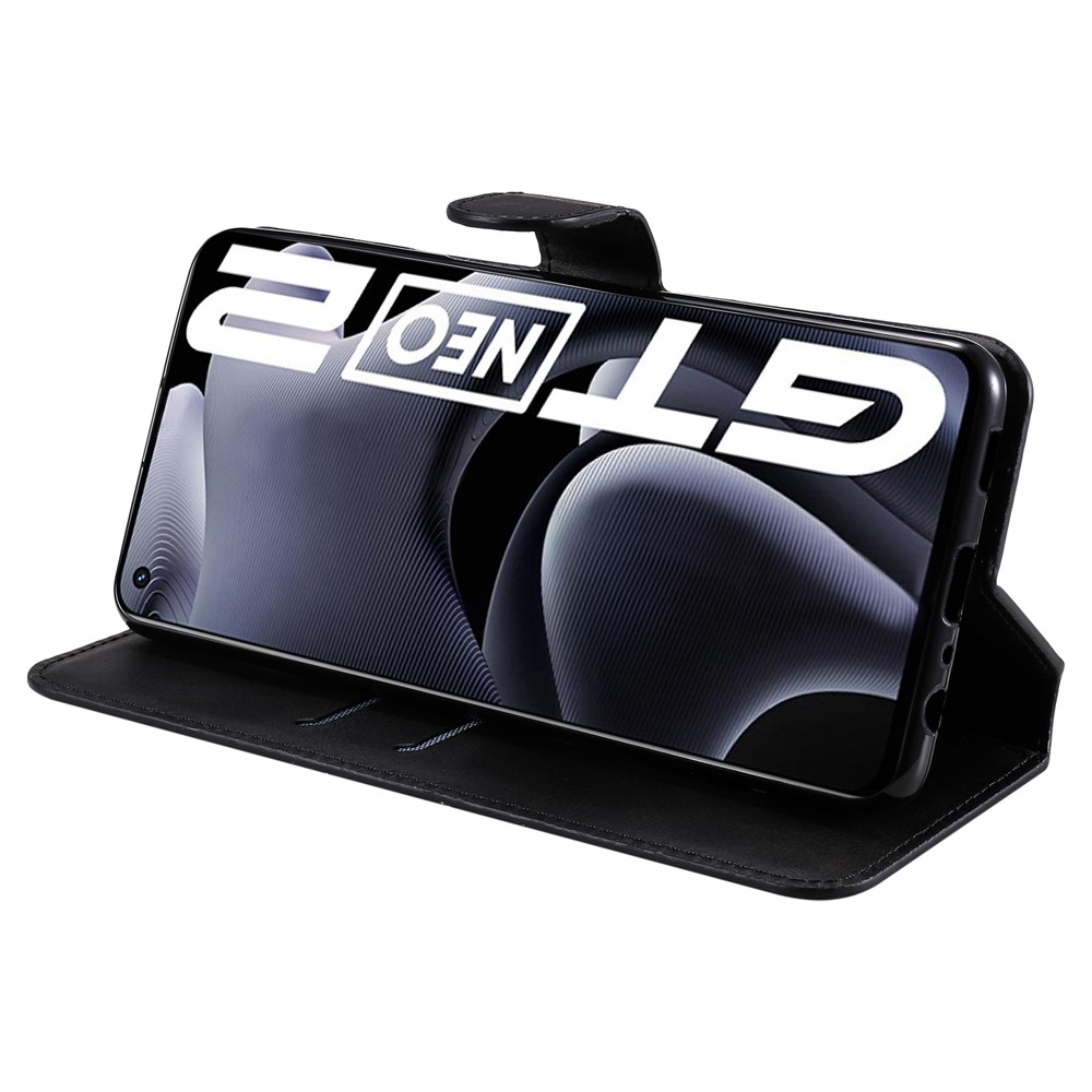 Drop-proof Wallet Stand PU Leather + TPU Full Protection Magnetic Clasp Phone Cover Case for Realme GT Neo2 - Black-5