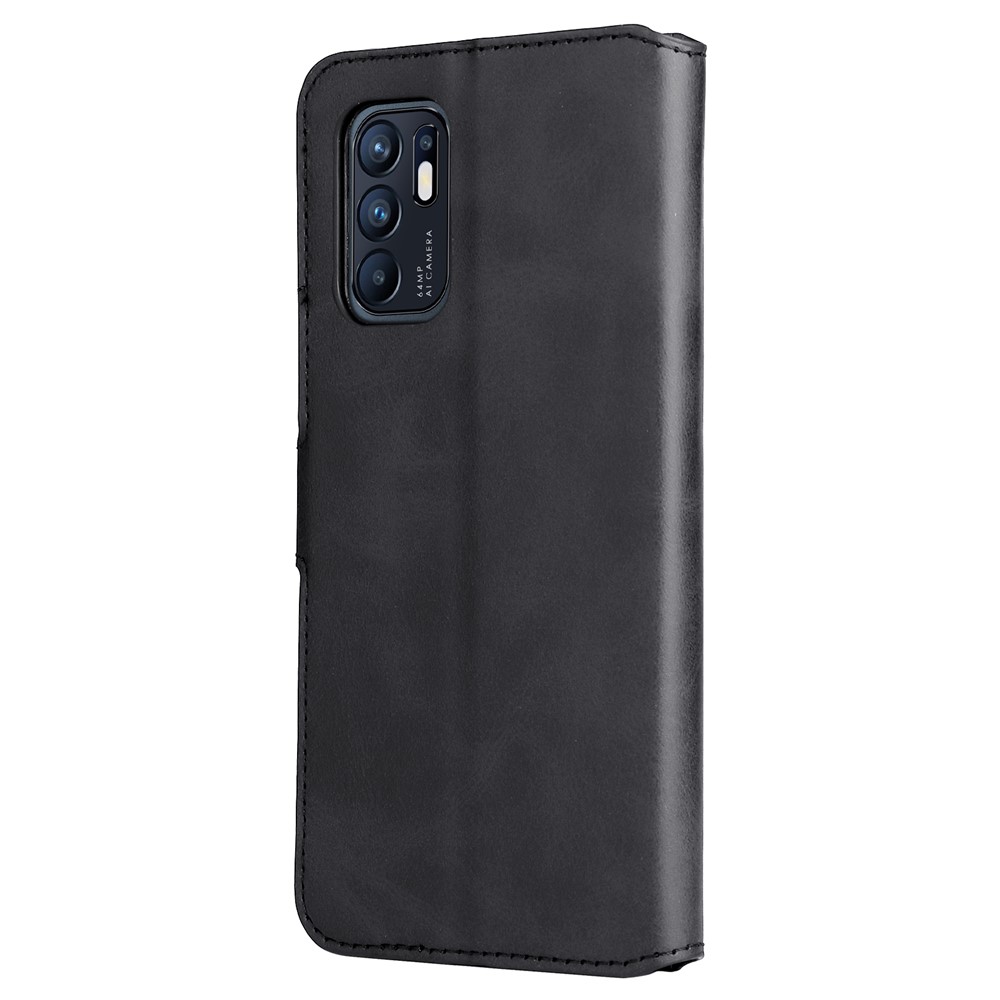 Fully Wrapped Wallet Stand PU Leather + TPU Magnetic Clasp Phone Cover Case for Oppo Reno6 4G - Black-3