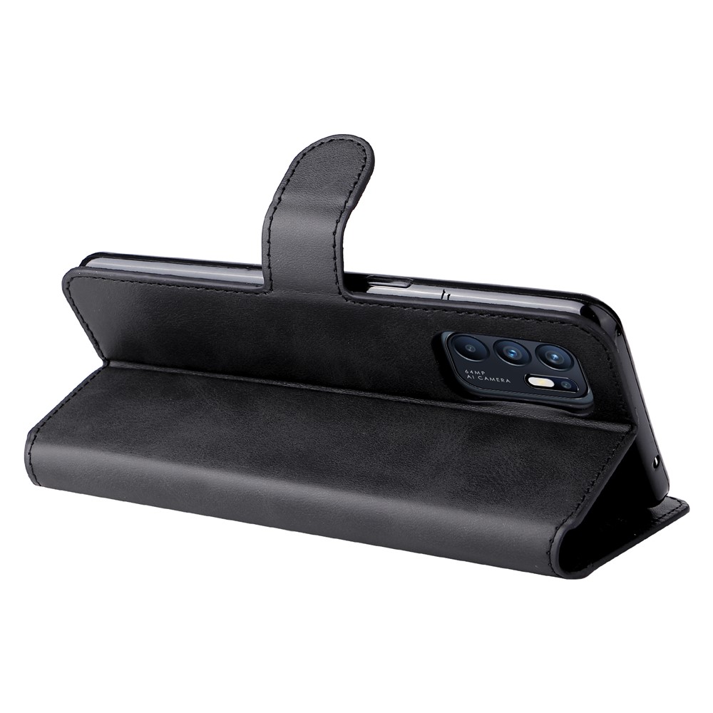 Fully Wrapped Wallet Stand PU Leather + TPU Magnetic Clasp Phone Cover Case for Oppo Reno6 4G - Black-6