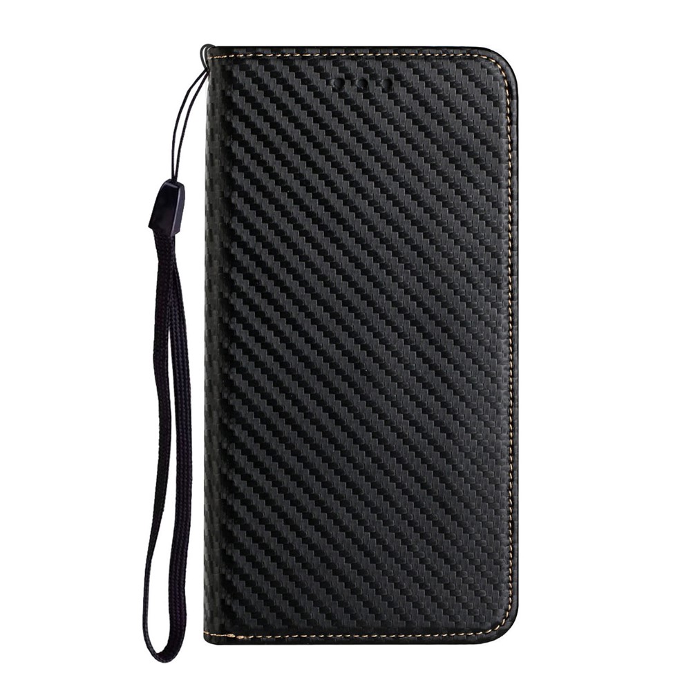 Carbon Fiber Texture Folio Flip Auto-absorbed Leather Case Stand Wallet Protective Cover for Realme 8/8 Pro 4G - Black-2