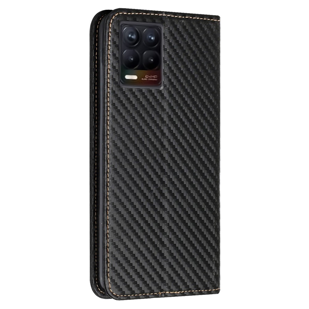Carbon Fiber Texture Folio Flip Auto-absorbed Leather Case Stand Wallet Protective Cover for Realme 8/8 Pro 4G - Black-3