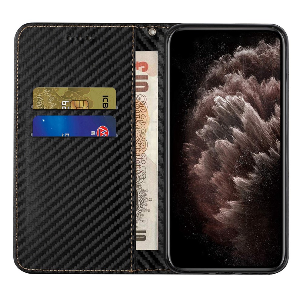 Carbon Fiber Texture Folio Flip Auto-absorbed Leather Case Stand Wallet Protective Cover for Realme 8/8 Pro 4G - Black-4