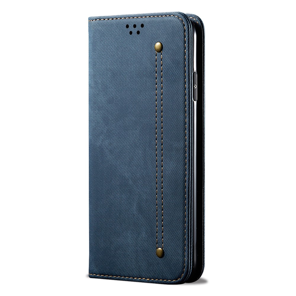 Vintage PU Leather+TPU Phone Case Jeans Cloth Texture Well-protected Anti-fall Wallet Stand Auto-absorbed Flip Cover for Realme Narzo 50i - Blue-2