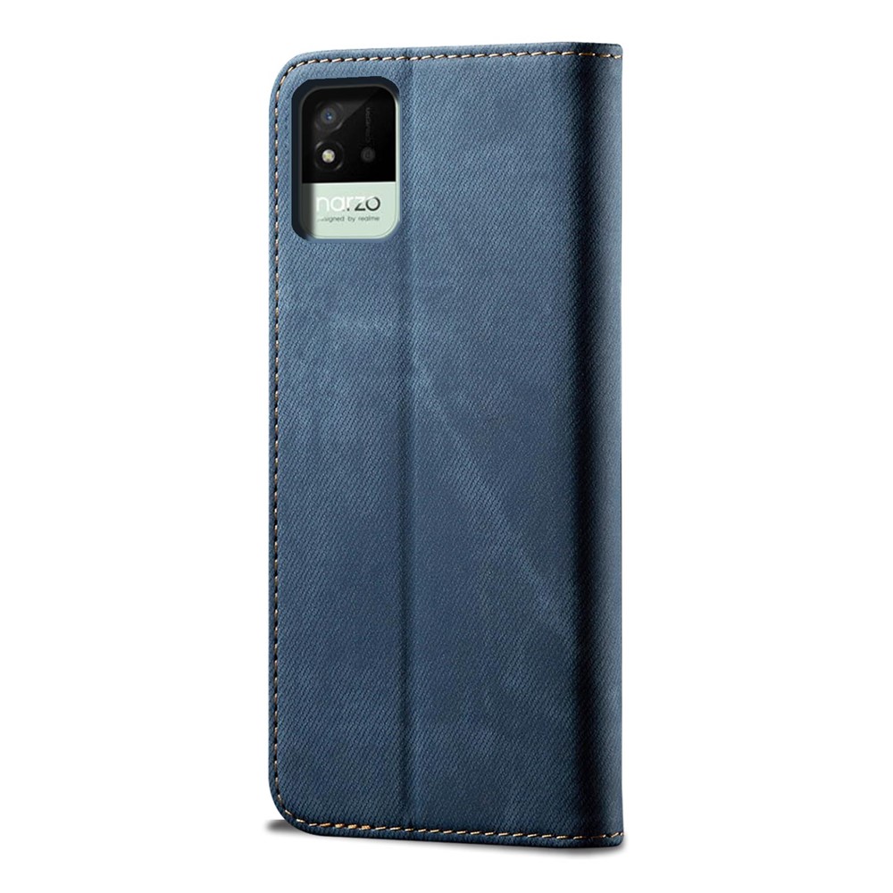 Vintage PU Leather+TPU Phone Case Jeans Cloth Texture Well-protected Anti-fall Wallet Stand Auto-absorbed Flip Cover for Realme Narzo 50i - Blue-3