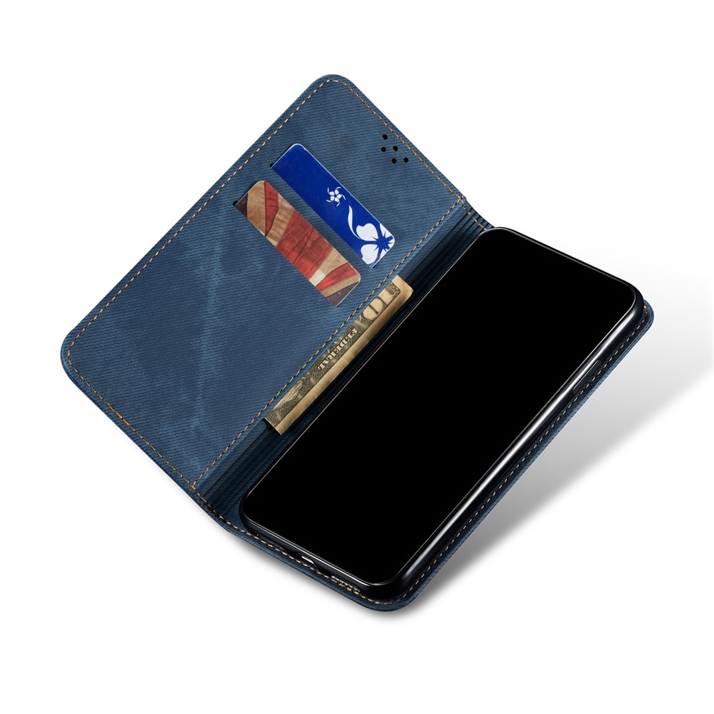 Vintage PU Leather+TPU Phone Case Jeans Cloth Texture Well-protected Anti-fall Wallet Stand Auto-absorbed Flip Cover for Realme Narzo 50i - Blue-5