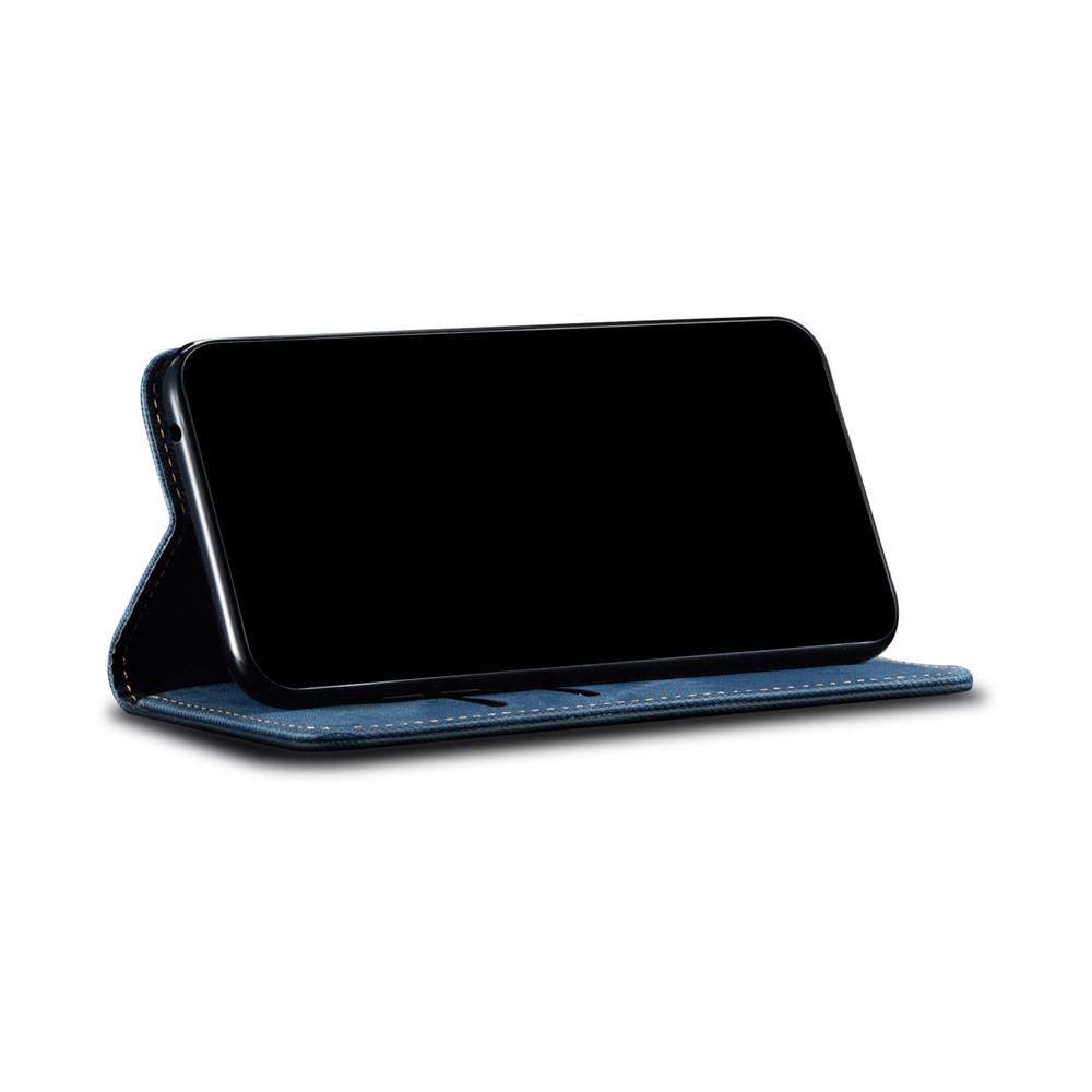Vintage PU Leather+TPU Phone Case Jeans Cloth Texture Well-protected Anti-fall Wallet Stand Auto-absorbed Flip Cover for Realme Narzo 50i - Blue-6