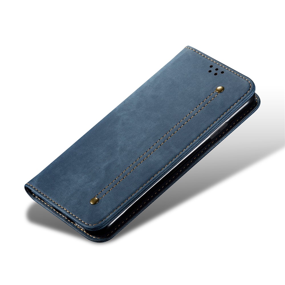 Vintage PU Leather+TPU Phone Case Jeans Cloth Texture Well-protected Anti-fall Wallet Stand Auto-absorbed Flip Cover for Realme Narzo 50i - Blue-7