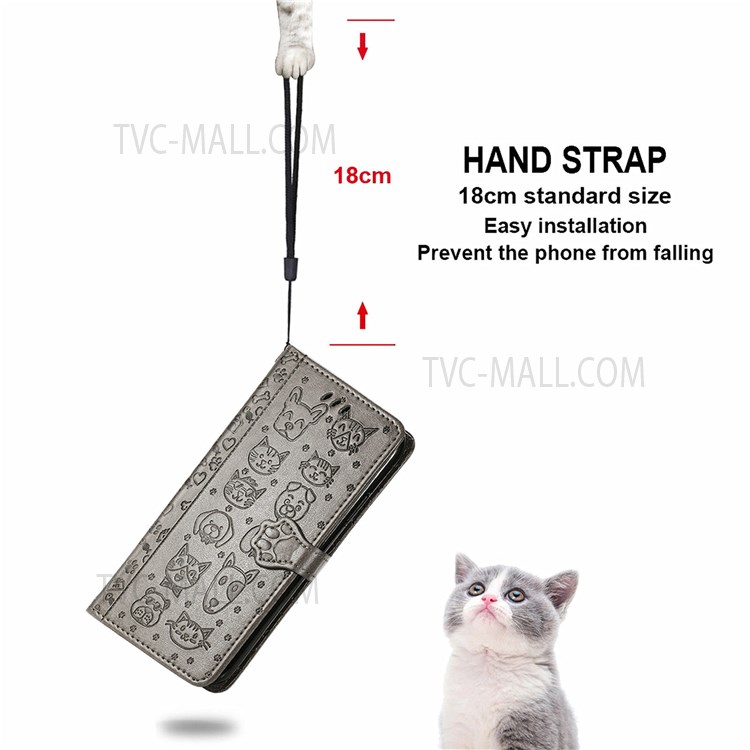 Shockproof Phone Case Magnetic Clasp Stylish Cat Dog Pattern PU Leather Wallet Stand Phone Cover for Oppo K9 Pro - Grey-2