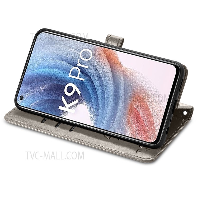 Shockproof Phone Case Magnetic Clasp Stylish Cat Dog Pattern PU Leather Wallet Stand Phone Cover for Oppo K9 Pro - Grey-5