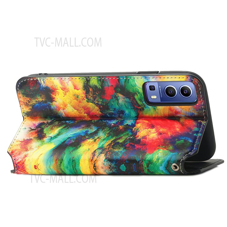 CASENEO 001 Series Automatic Closing RFID Blocking Function Pattern Printing Leather Wallet Drop-proof Phone Stand Cover for vivo Y72 5G - Iridescent Cloud-10