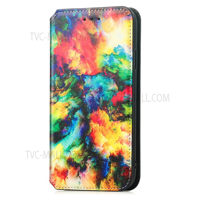 CASENEO 001 Series Automatic Closing RFID Blocking Function Pattern Printing Leather Wallet Drop-proof Phone Stand Cover for vivo Y72 5G - Iridescent Cloud-13