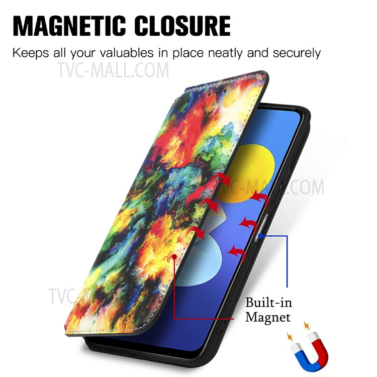 CASENEO 001 Series Automatic Closing RFID Blocking Function Pattern Printing Leather Wallet Drop-proof Phone Stand Cover for vivo Y72 5G - Iridescent Cloud-2