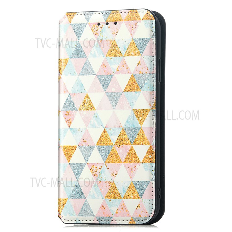 CASENEO 001 Series Automatic Closing RFID Blocking Function Pattern Printing Leather Wallet Drop-proof Phone Stand Cover for vivo Y72 5G - Nordic Style Rhombus-10