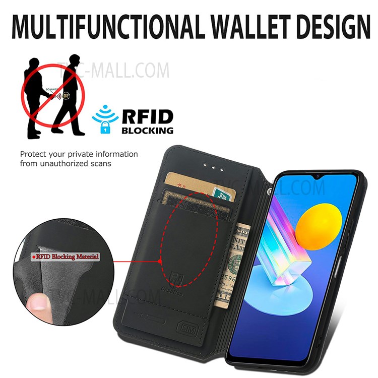 CASENEO 001 Series Automatic Closing RFID Blocking Function Pattern Printing Leather Wallet Drop-proof Phone Stand Cover for vivo Y72 5G - Emerald-8