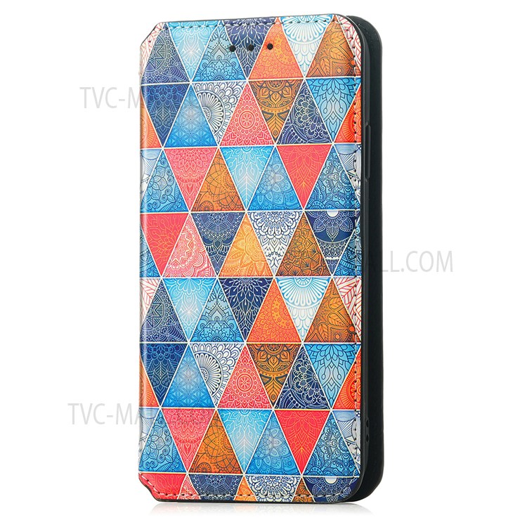CASENEO 001 Series Automatic Closing RFID Blocking Function Pattern Printing Leather Wallet Drop-proof Phone Stand Cover for vivo Y72 5G - Rhombus/Mandala-13