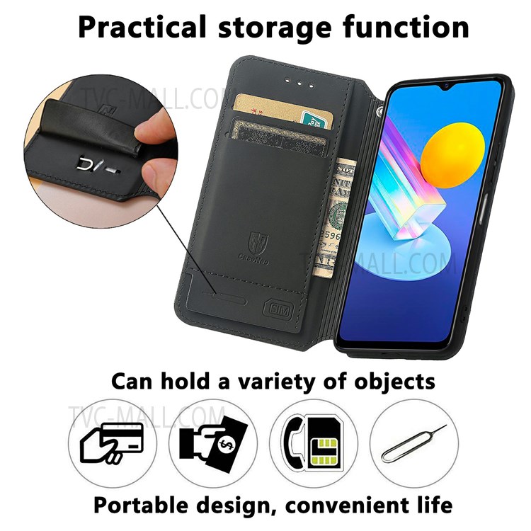 CASENEO 001 Series Automatic Closing RFID Blocking Function Pattern Printing Leather Wallet Drop-proof Phone Stand Cover for vivo Y72 5G - Colorful Honeycomb-6