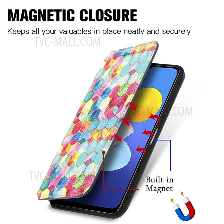 CASENEO 001 Series Automatic Closing RFID Blocking Function Pattern Printing Leather Wallet Drop-proof Phone Stand Cover for vivo Y72 5G - Magic Space-2