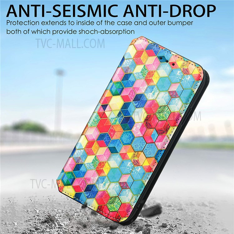 CASENEO 001 Series Automatic Closing RFID Blocking Function Pattern Printing Leather Wallet Drop-proof Phone Stand Cover for vivo Y72 5G - Magic Space-3