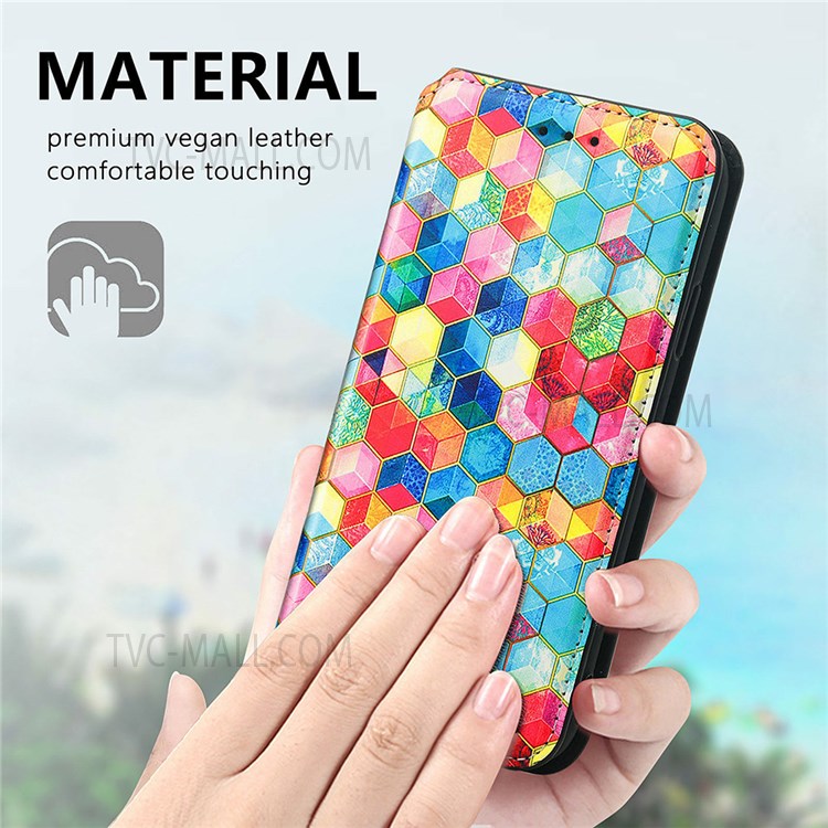 CASENEO 001 Series Automatic Closing RFID Blocking Function Pattern Printing Leather Wallet Drop-proof Phone Stand Cover for vivo Y72 5G - Magic Space-4