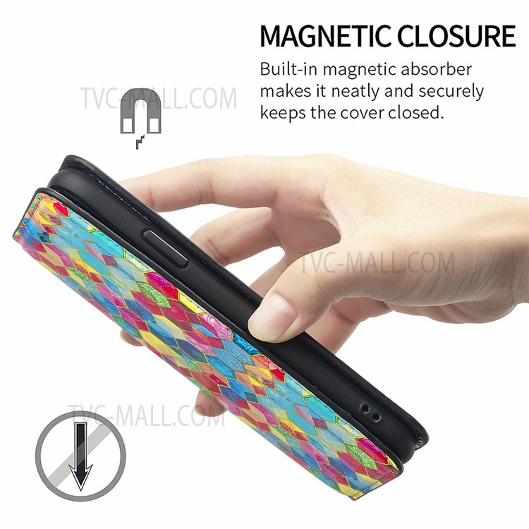 CASENEO 001 Series Automatic Closing RFID Blocking Function Pattern Printing Leather Wallet Drop-proof Phone Stand Cover for vivo Y72 5G - Magic Space-5