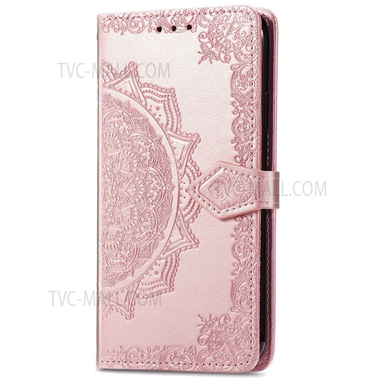 Stand Function PU Leather Phone Case Mandala Embossed Wallet Flip Shockproof Protective Cover with Strap for Oppo K9 Pro - Rose Gold-6