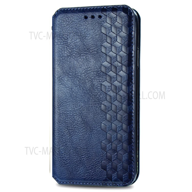 Stand Wallet Rhombus Imprinted Magnet Auto Closing Phone Cover Leather Case for Oppo K9 Pro - Blue-8