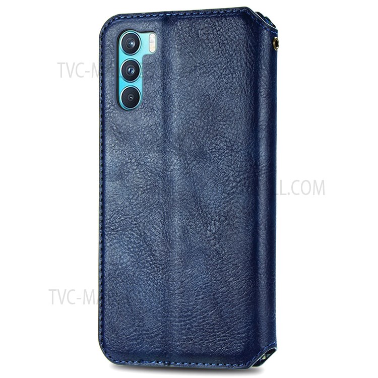 Stand Wallet Rhombus Imprinted Magnet Auto Closing Phone Cover Leather Case for Oppo K9 Pro - Blue-9