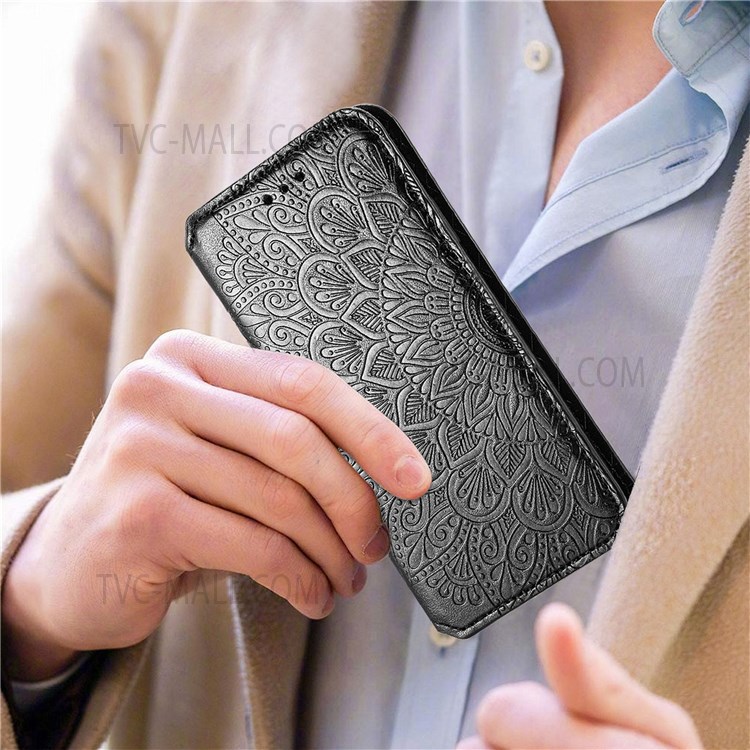 Auto Closing Magnetic Flip PU Leather Wallet Case Stand Mandala Imprinted Protective Cover for Oppo K9 Pro - Black-10