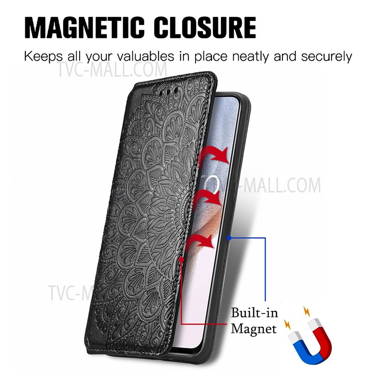 Auto Closing Magnetic Flip PU Leather Wallet Case Stand Mandala Imprinted Protective Cover for Oppo K9 Pro - Black-5
