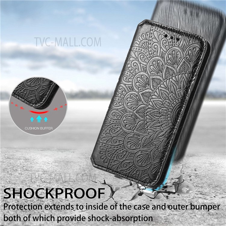 Auto Closing Magnetic Flip PU Leather Wallet Case Stand Mandala Imprinted Protective Cover for Oppo K9 Pro - Black-6