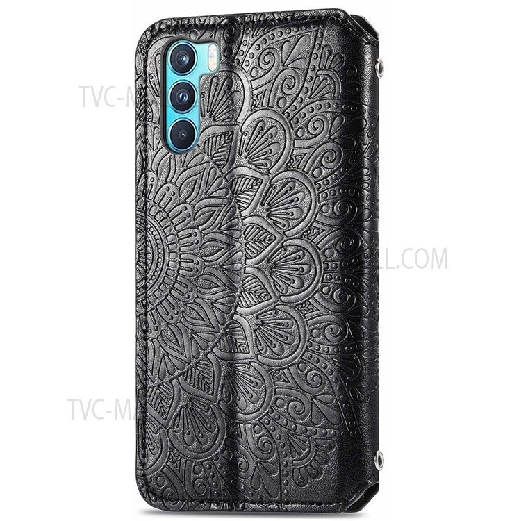 Auto Closing Magnetic Flip PU Leather Wallet Case Stand Mandala Imprinted Protective Cover for Oppo K9 Pro - Black-9