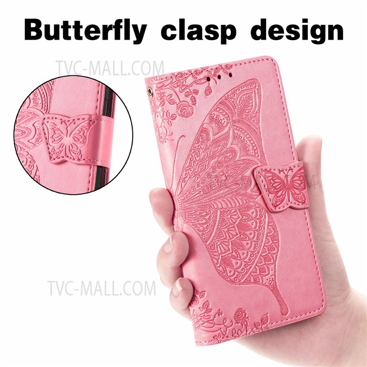 Butterfly Flower Imprinted Wallet Flip PU Leather Cover Magnetic Clasp Stand Phone Case with Strap for Oppo K9 Pro - Pink-7