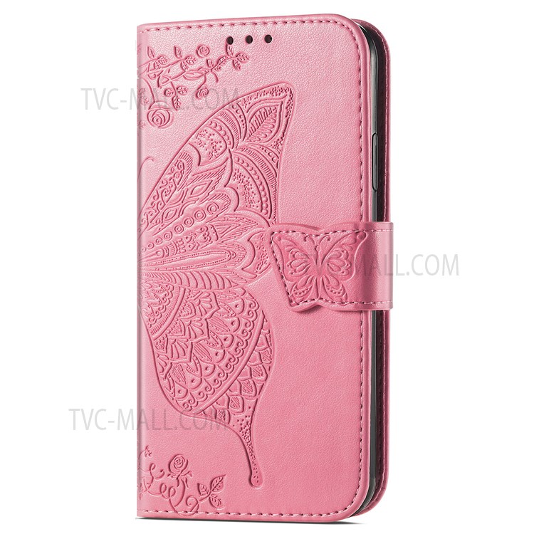 Butterfly Flower Imprinted Wallet Flip PU Leather Cover Magnetic Clasp Stand Phone Case with Strap for Oppo K9 Pro - Pink-8