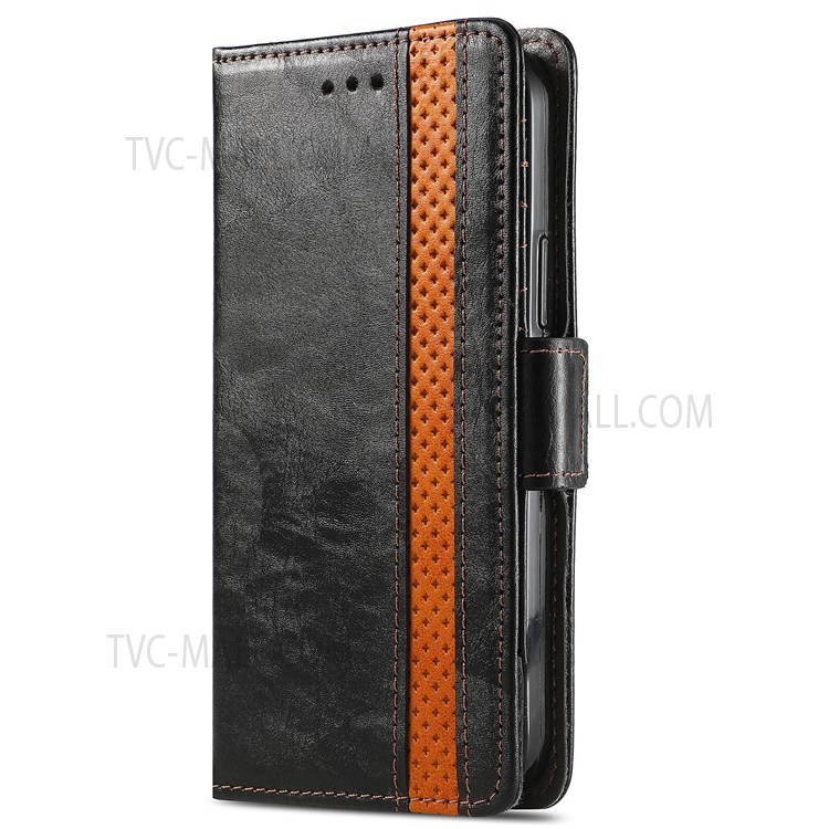 CASENEO 002 Series Phone Flip Cover Splicing PU Leather Magnetic Closure Phone Case Stand Wallet for vivo Y72 5G - Black-10