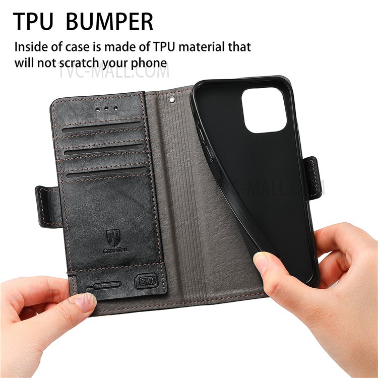 CASENEO 002 Series Phone Flip Cover Splicing PU Leather Magnetic Closure Phone Case Stand Wallet for vivo Y72 5G - Black-2