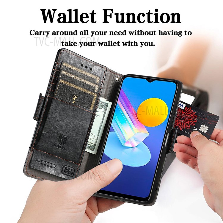 CASENEO 002 Series Phone Flip Cover Splicing PU Leather Magnetic Closure Phone Case Stand Wallet for vivo Y72 5G - Black-3
