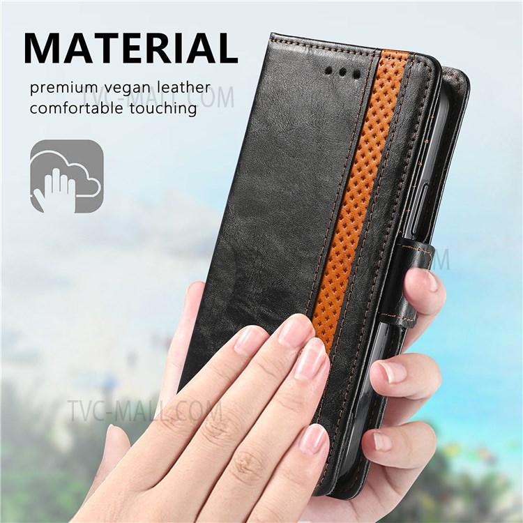 CASENEO 002 Series Phone Flip Cover Splicing PU Leather Magnetic Closure Phone Case Stand Wallet for vivo Y72 5G - Black-5